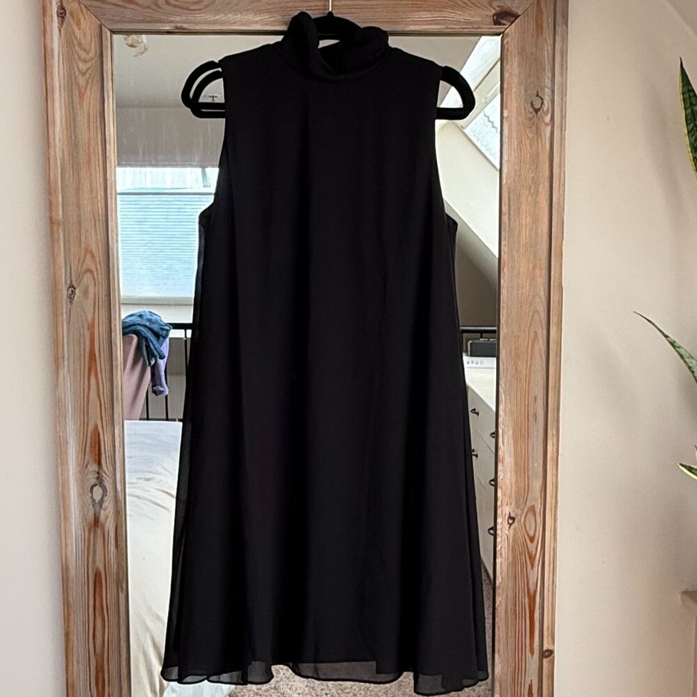 Mock Neck Chiffon Trapeze Dress